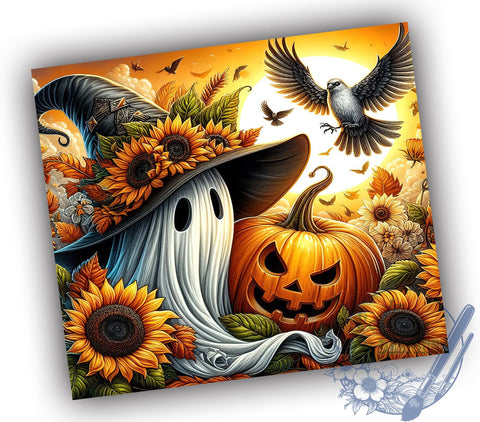 Halloween Ghost 20oz Skinny Tumbler PNG, Spooky Season Tumbler Sublimation Wrap, Straight & Tapered Tumbler Wrap, Instant Digital Download Sublimation ToriDesigns 