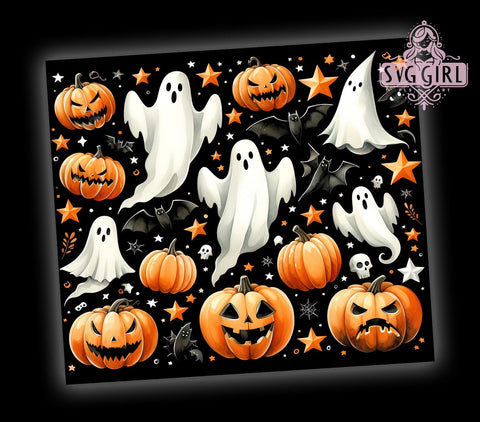 Halloween Ghost 20oz Tumbler Wrap Sublimation Design, Straight Tapered Tumbler Wrap, Spooky Pumpkin Tumbler Png, Instant Digital Download Sublimation SvggirlplusArt 