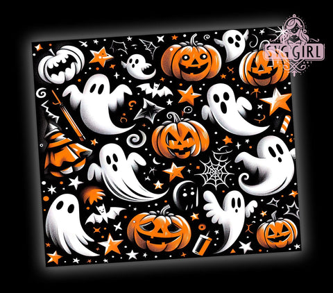 Halloween Ghost 20oz Tumbler Wrap Sublimation Design, Straight Tapered Tumbler Wrap, Spooky Pumpkin Tumbler Png, Instant Digital Download Sublimation SvggirlplusArt 