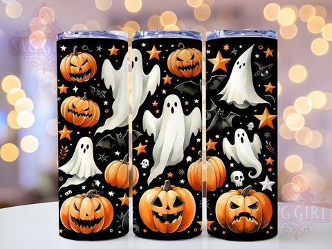 Halloween Ghost 20oz Tumbler Wrap Sublimation Design, Straight Tapered Tumbler Wrap, Spooky Pumpkin Tumbler Png, Instant Digital Download Sublimation SvggirlplusArt 