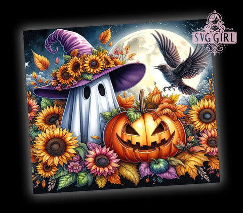 Halloween Ghost 20oz Tumbler Wrap Sublimation Design, Straight Tapered Tumbler Wrap, Spooky Season Tumbler Png, Instant Digital Download Sublimation SvggirlplusArt 