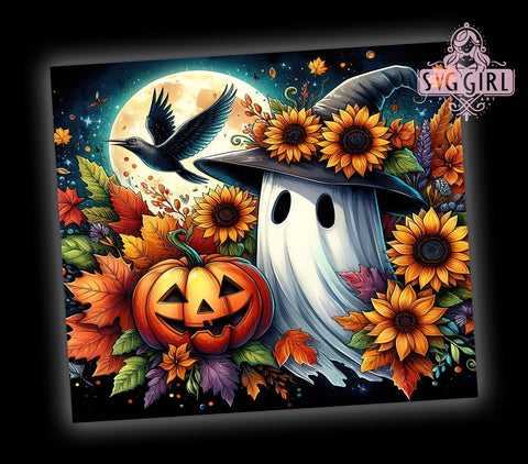 Halloween Ghost 20oz Tumbler Wrap Sublimation Design, Straight Tapered Tumbler Wrap, Spooky Season Tumbler Png, Instant Digital Download Sublimation SvggirlplusArt 