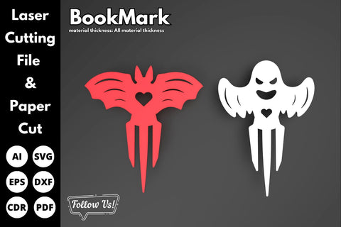 Halloween Ghost and Bat bookmark | laser cut file | svg paper cut | cricut | glowforge file SVG tofigh4lang 