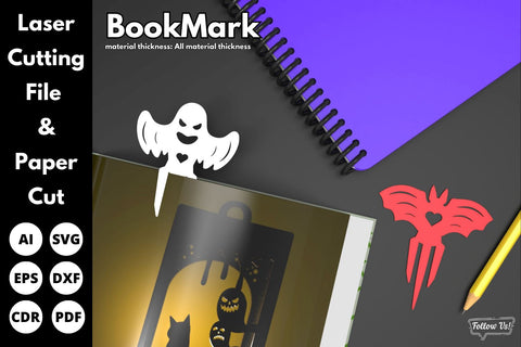 Halloween Ghost and Bat bookmark | laser cut file | svg paper cut | cricut | glowforge file SVG tofigh4lang 