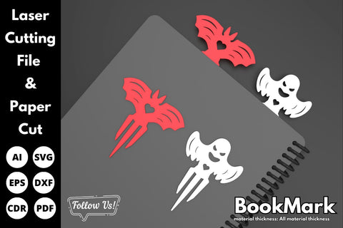Halloween Ghost and Bat bookmark | laser cut file | svg paper cut | cricut | glowforge file SVG tofigh4lang 