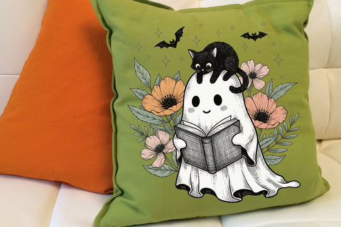 Halloween Ghost and Cat PNG| Preppy Floral Halloween Sublimation Png. Sublimation CosmosFineArt 