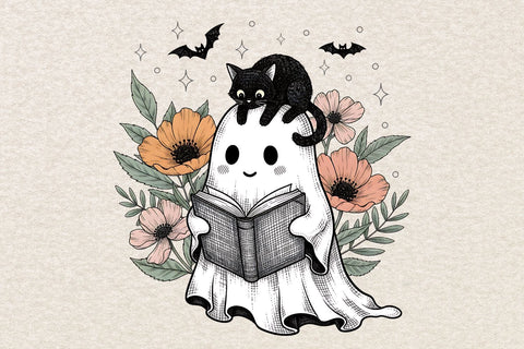 Halloween Ghost and Cat PNG| Preppy Floral Halloween Sublimation Png. Sublimation CosmosFineArt 