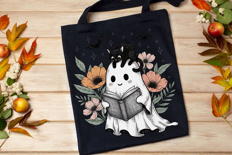 Halloween Ghost and Cat PNG| Preppy Floral Halloween Sublimation Png. Sublimation CosmosFineArt 