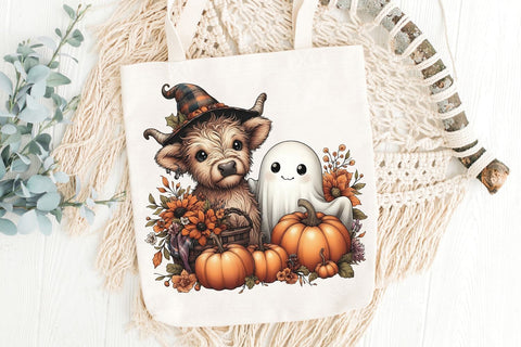 Halloween Ghost And Highland Cow PNG| Floral Halloween Sublimation Png. Sublimation CosmosFineArt 