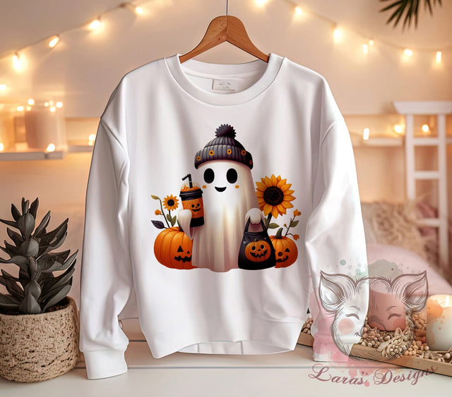 Halloween Ghost Art, Pumpkin PNG, Checkered Design, Spooky Season Sublimation, Fall Decor, Ghost and Pumpkin, Digital Download, Halloween Decorations Sublimation Lara' s Designs 