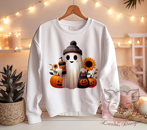 Halloween Ghost Art, Pumpkin PNG, Checkered Design, Spooky Season Sublimation, Fall Decor, Ghost and Pumpkin, Digital Download, Halloween Decorations Sublimation Lara' s Designs 