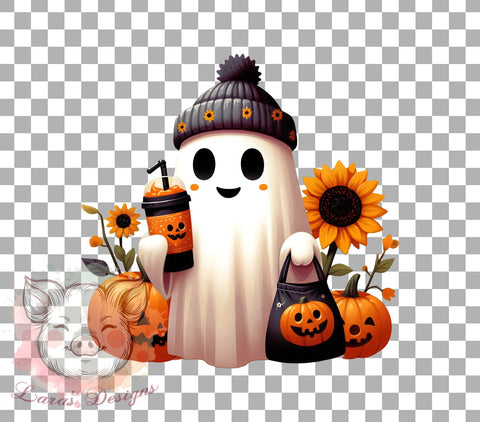 Halloween Ghost Art, Pumpkin PNG, Checkered Design, Spooky Season Sublimation, Fall Decor, Ghost and Pumpkin, Digital Download, Halloween Decorations Sublimation Lara' s Designs 