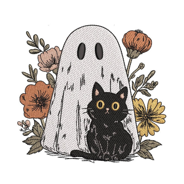 Halloween Ghost Black Cat Embroidery Design, 3 sizes, Instant Download Embroidery/Applique DESIGNS Nino Nadaraia 