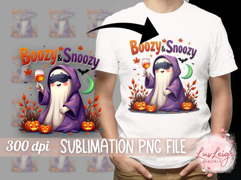 Halloween Ghost Boozy Snoozy Sublimation PNG File, Fall Digital Download, Funny Ghost Design Sublimation Luvleigh Digitals 