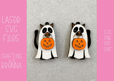 Halloween Ghost Cat Layered Earring Laser SVG File SVG Crafting With Brenna 
