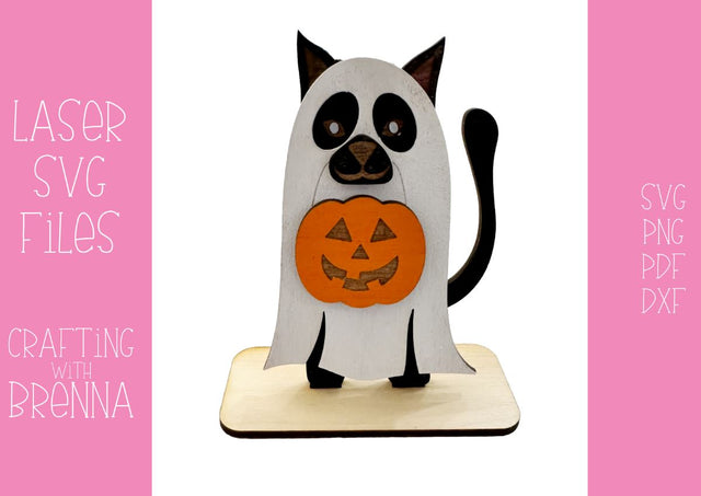 Halloween Ghost Cat Shelf Sitter Laser SVG File SVG Crafting With Brenna 