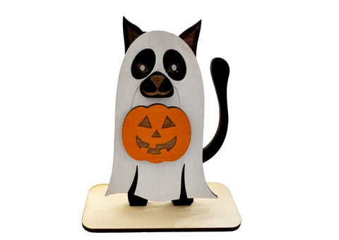 Halloween Ghost Cat Shelf Sitter Laser SVG File SVG Crafting With Brenna 