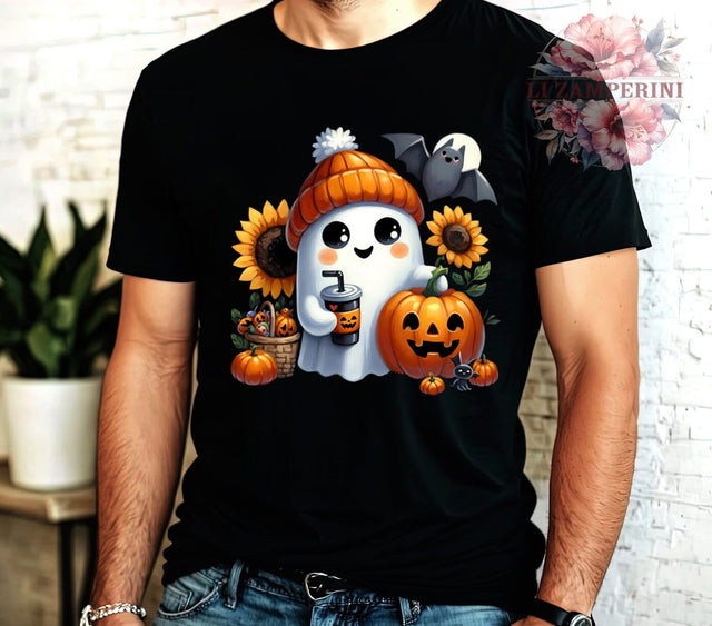 Halloween Ghost, Checkered Pumpkin, Coffee Ghost, Cute Ghost, Digital Download, Sublimation Design, Halloween Decor, Spooky Season Sublimation Li Zamperini 