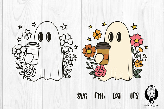Halloween ghost coffee and flowers SVG dadan_pm 