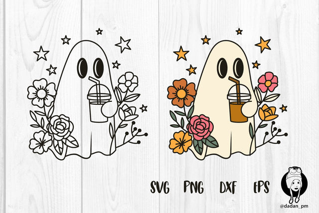 Halloween ghost coffee and flowers SVG dadan_pm 