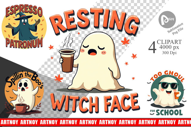 Halloween Ghost Coffee Clipart Sublimation artnoy 