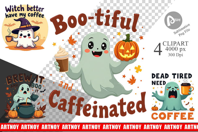 Halloween Ghost Coffee Clipart Sublimation artnoy 