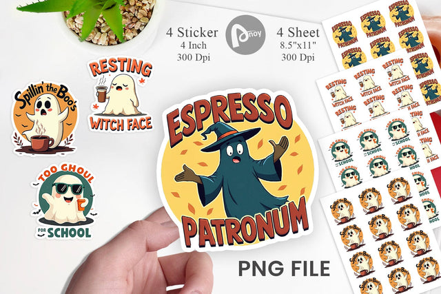 Halloween Ghost Coffee Sticker Sublimation artnoy 