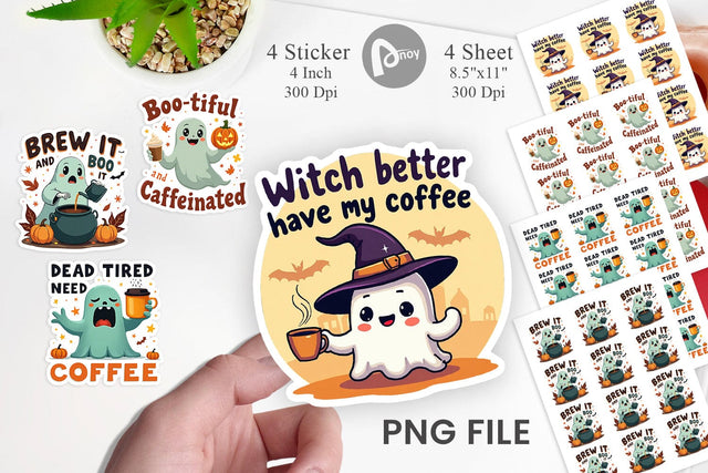 Halloween Ghost Coffee Sticker Sublimation artnoy 