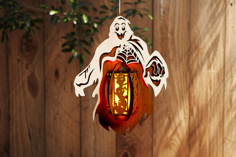 Halloween Ghost decorative Lantern, Laser Cut Template SVG LaserCutano 