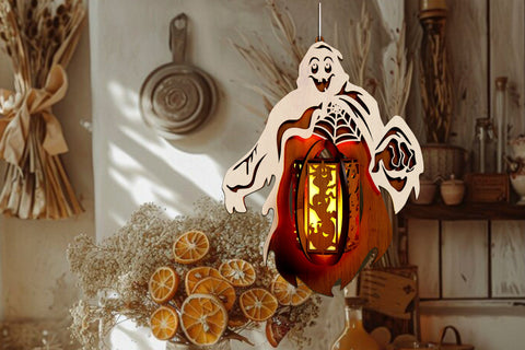 Halloween Ghost decorative Lantern, Laser Cut Template SVG LaserCutano 