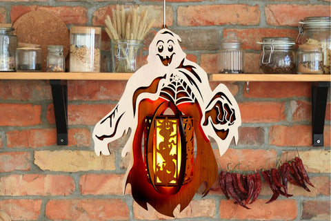 Halloween Ghost decorative Lantern, Laser Cut Template SVG LaserCutano 