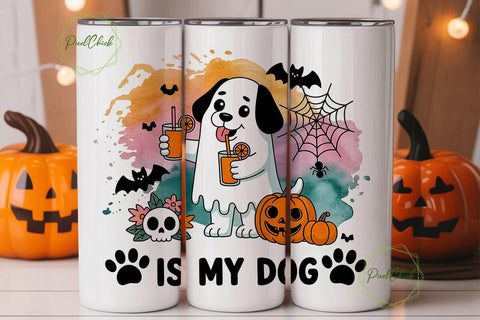 Halloween Ghost Dog 20oz Tumbler Wrap Sublimation PixelChick 