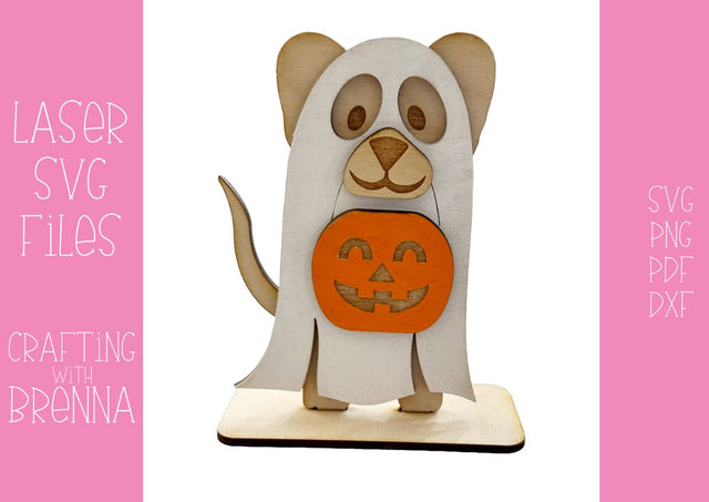 Halloween Ghost Dog Shelf Sitter Laser SVG File SVG Crafting With Brenna 