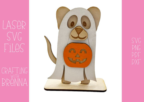 Halloween Ghost Dog Shelf Sitter Laser SVG File SVG Crafting With Brenna 