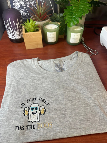 Halloween ghost Just here for the boos Embroidery Design 4 Sizes - File formats in pes,dst,jef,xxx,exp,vip,vp3, funny ,boo, edgy, drink Embroidery/Applique DESIGNS AestheticdesignsE 