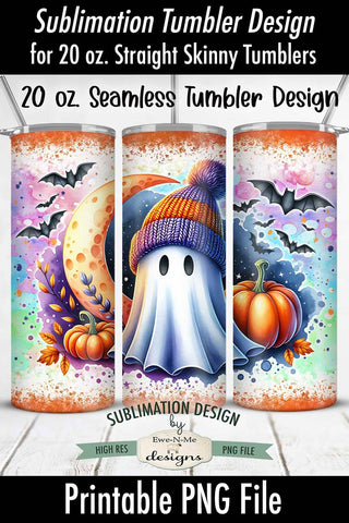 Halloween Ghost Moon Bats | Seamless 20 oz Tumbler Design Sublimation Ewe-N-Me Designs 
