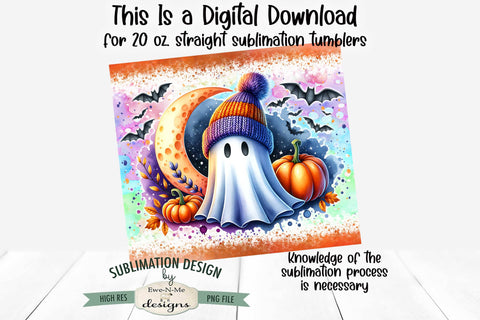 Halloween Ghost Moon Bats | Seamless 20 oz Tumbler Design Sublimation Ewe-N-Me Designs 