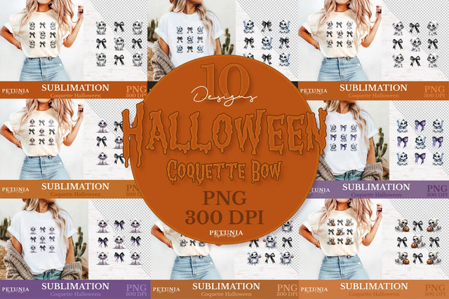 Halloween Ghost PNG Bundle | Halloween Coquette Bow Bundle Sublimation Petunia Digital Design 