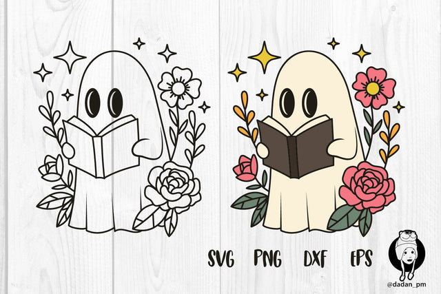 Halloween ghost read book ang flowers SVG dadan_pm 