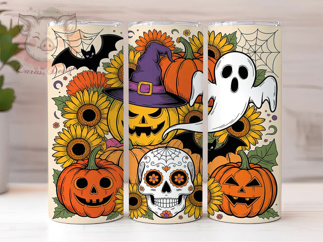 Halloween Ghost Sunflower Pumpkin Tumbler, Sunflower Pumpkin Wrap, Cute Halloween Sublimation, Fall Ghost Design, 20oz Tumbler Wrap, Autumn Floral Tumbler, Spooky Cute Drinkware Sublimation Lara' s Designs 