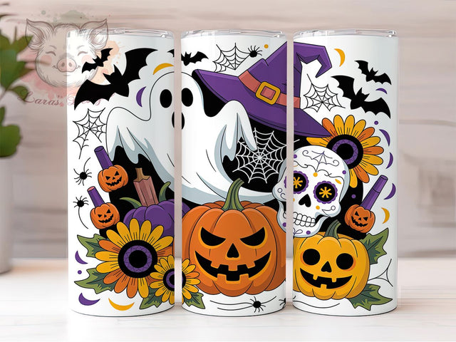 Halloween Ghost Sunflower Pumpkin Tumbler, Sunflower Pumpkin Wrap, Cute Halloween Sublimation, Fall Ghost Design, 20oz Tumbler Wrap, Autumn Floral Tumbler, Spooky Cute Drinkware Sublimation Lara' s Designs 