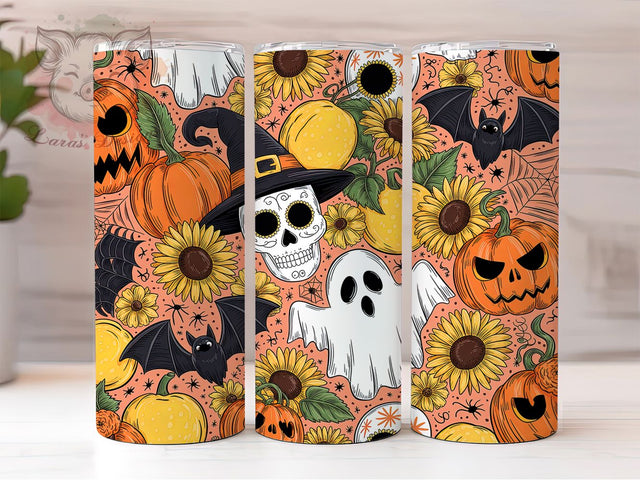 Halloween Ghost Sunflower Pumpkin Tumbler, Sunflower Pumpkin Wrap, Cute Halloween Sublimation, Fall Ghost Design, 20oz Tumbler Wrap, Autumn Floral Tumbler, Spooky Cute Drinkware Sublimation Lara' s Designs 