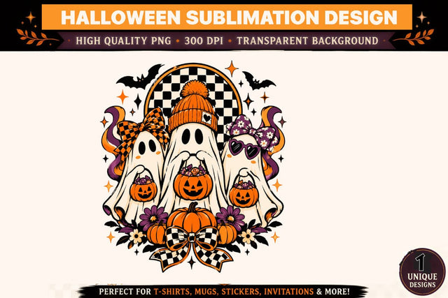 Halloween Ghost Trio PNG, Cute Halloween Ghost Sublimation Design, Halloween Pumpkin Clipart, Coquette Halloween Bow Design, Checkerboard Halloween Graphic, Spooky Season PNG, Cute Halloween T Shirt Design SVG BlackCatsMedia 