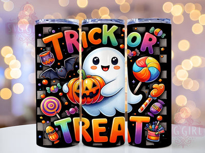 Halloween Ghost Tumbler, Trick or Treat Wrap, 20 oz Sublimation Design, Spooky Ghost Decor, PNG File for Tumbler, Halloween Party Mug, Fun Halloween Design, Trick or Treat Mug Sublimation SvggirlplusArt 