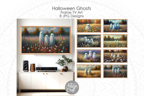 Halloween ghost wildflowers frame TV art Digital Pattern Artisan Craft SVG 