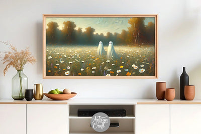 Halloween ghost wildflowers frame TV art Digital Pattern Artisan Craft SVG 