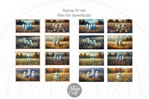 Halloween ghost wildflowers frame TV art Digital Pattern Artisan Craft SVG 