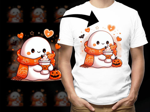 Halloween Ghost with Coffee Digital Sublimation PNG File, Spooky Halloween Sublimation Luvleigh Digitals 