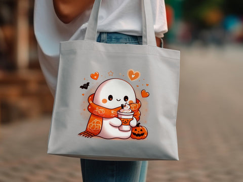Halloween Ghost with Coffee Digital Sublimation PNG File, Spooky Halloween Sublimation Luvleigh Digitals 