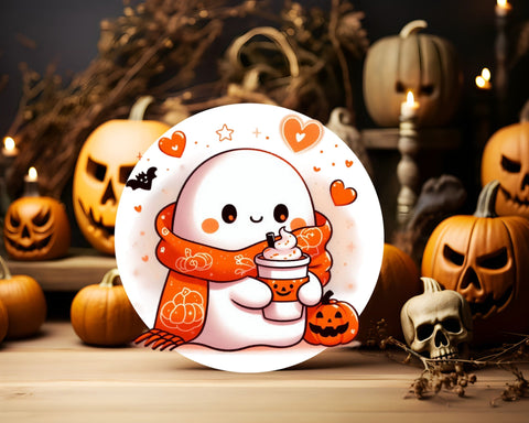 Halloween Ghost with Coffee Digital Sublimation PNG File, Spooky Halloween Sublimation Luvleigh Digitals 